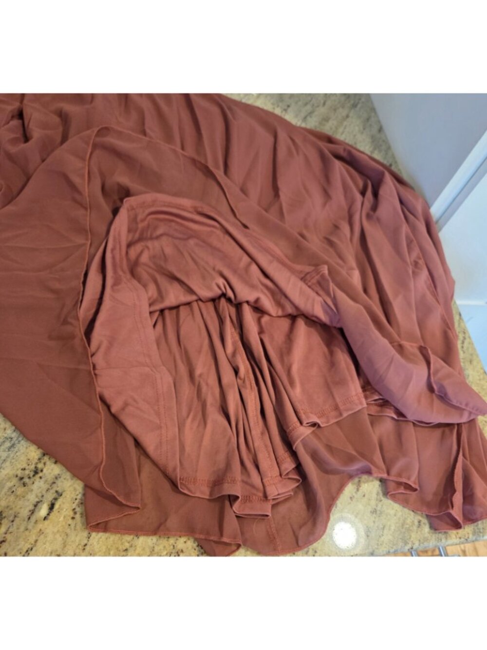 New! Unithorse Size L Burnt Orange Gown Maxi dress Ruched Chiffon Slit - Picture 8 of 16